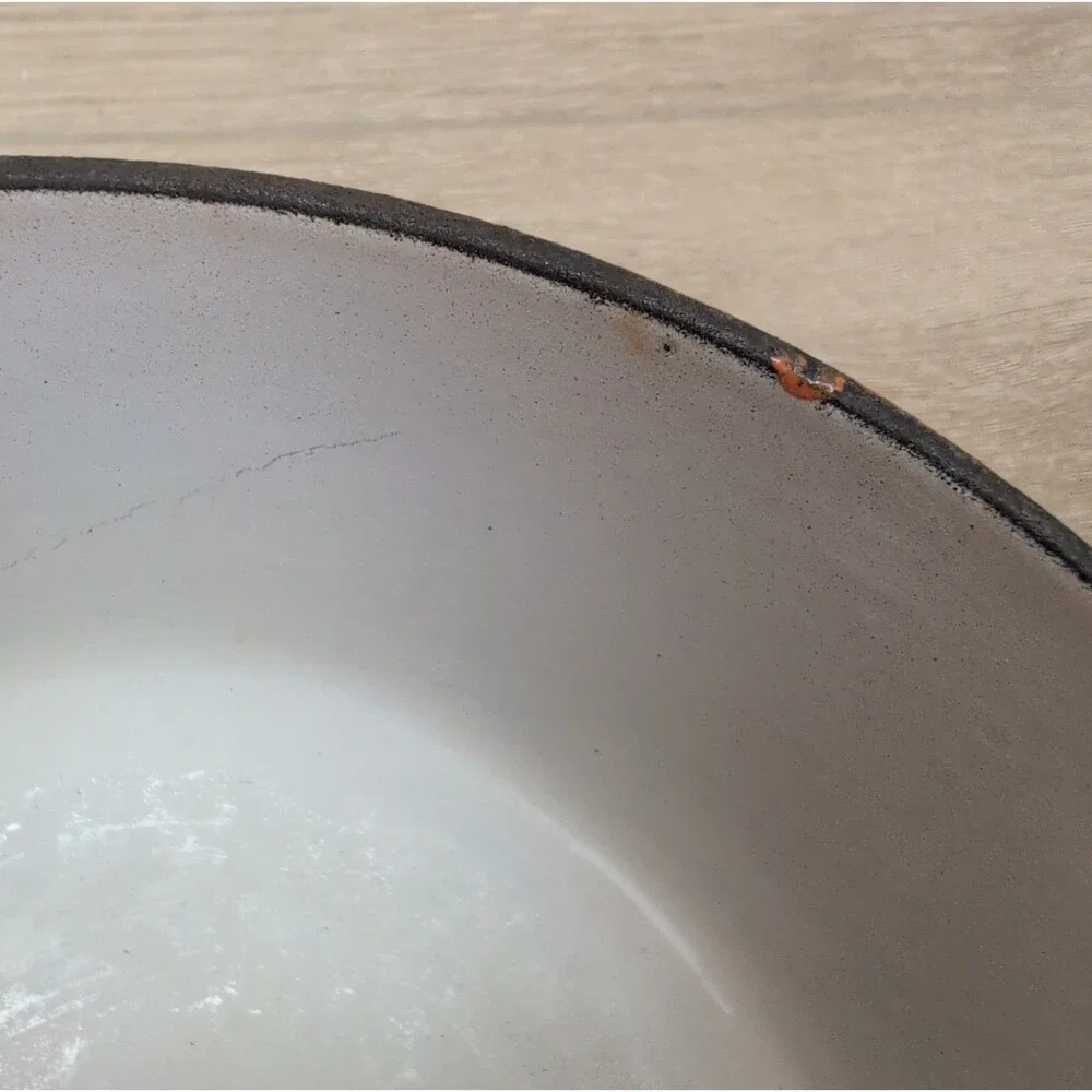 Vintage Le Creuset Enameled Cast Iron 2 Qt Pot Flame Orange Ribbed Bottom & Lid